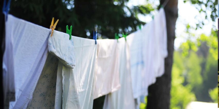 Laundry hanging to dry as a symbol of choosing slower, less convenient habits